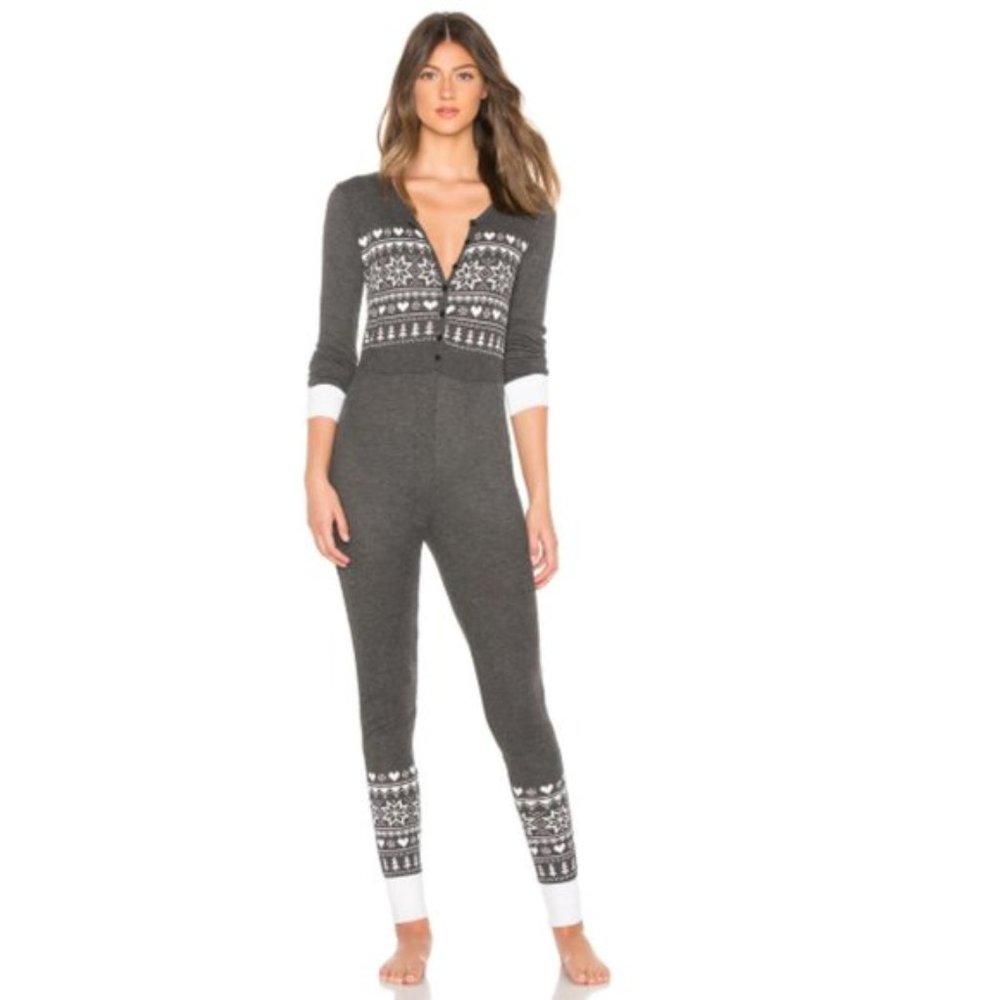 WILDFOX Fair Isle Love Thermal Jumpsuit XS NWT